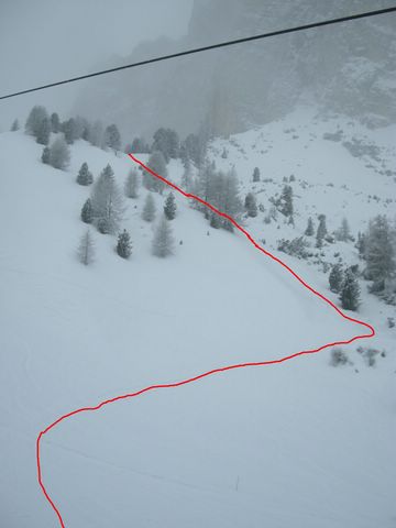 La traccia della breve discesa! Primi in assoluto, neve fantastica....